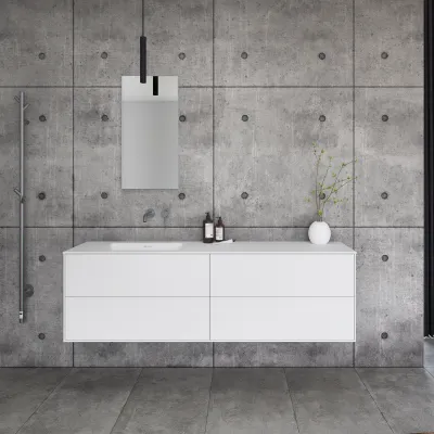 Pulcher Mood 180L Soho - Badmöbel 180x46 cm, Mattweiß mit SolidTec® Waschbecken