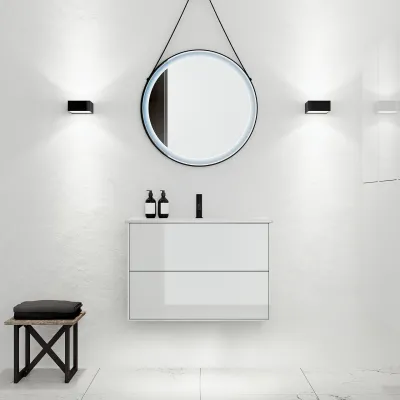 ArkiLife® Cobus ACC8036 CPH Square - Kompaktes Badezimmermöbel 81x36 cm mit Porzellanwaschbecken