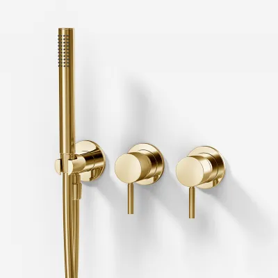 Semplice SBR801 S01 - Duschset, Ø24 cm, Wandmontage, Messing poliert Natur