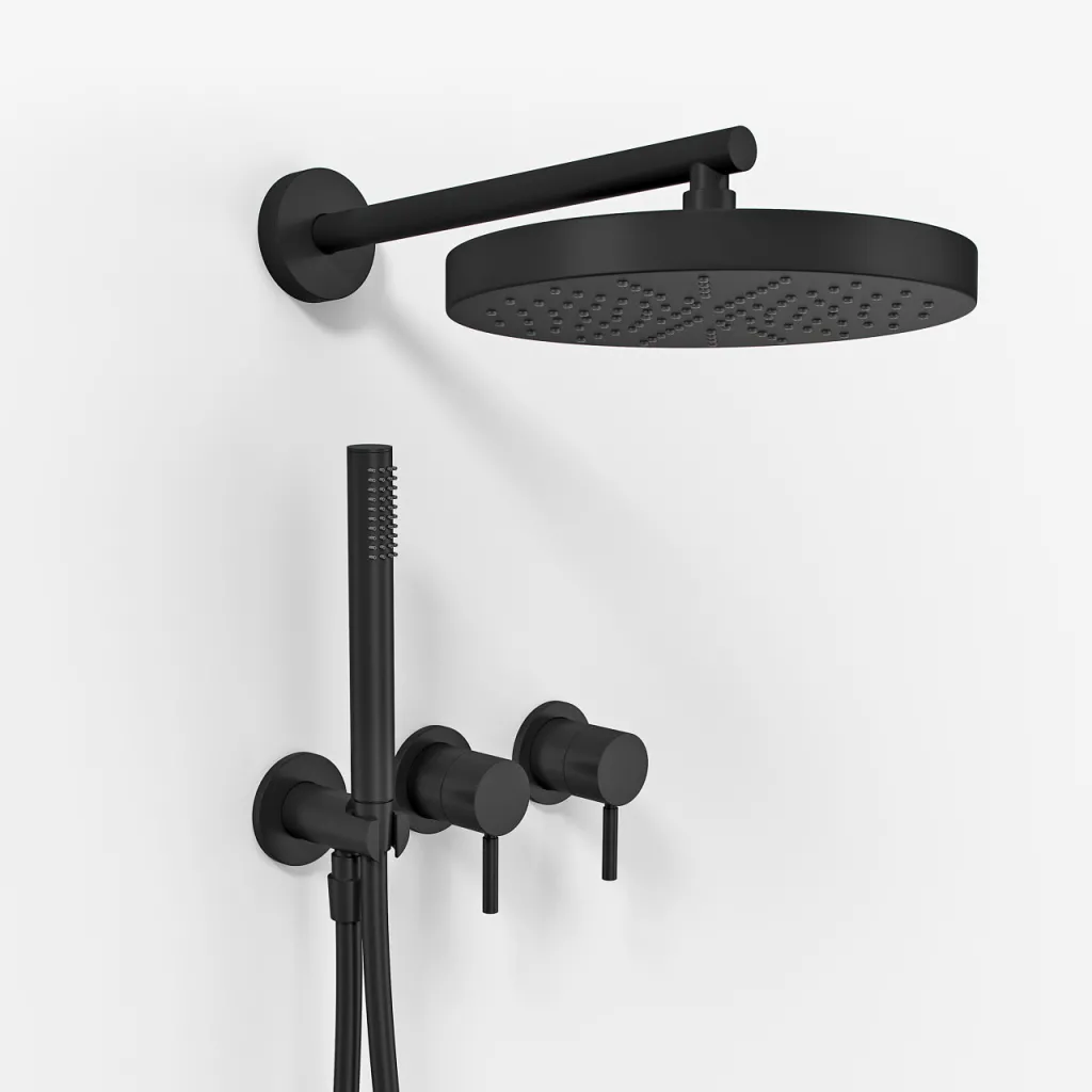 Semplice SBR801 S01 - Duschset, XL Rain DeLux Ø24 cm, Mattschwarz