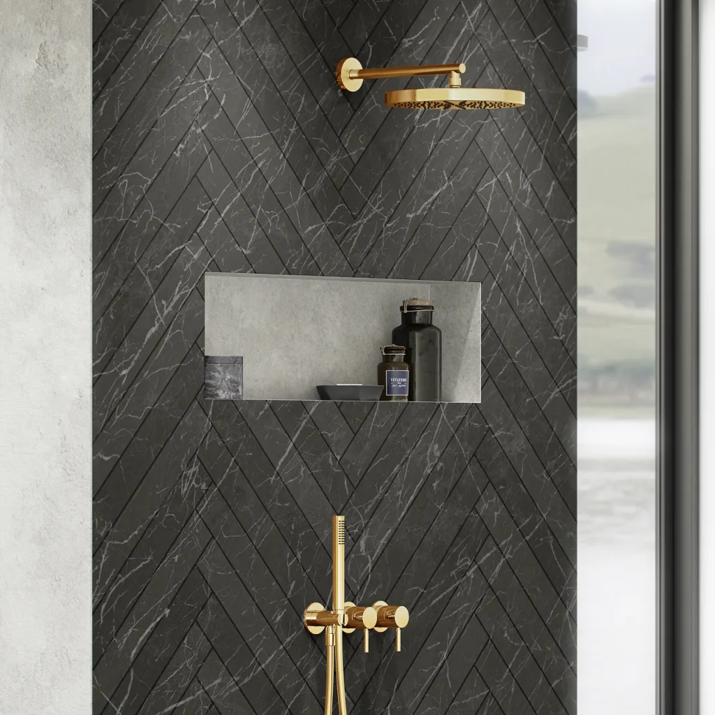 Semplice SBR801 S02 - XXL Rain DeLux Ø28 cm, Wand, Messing poliert Natur