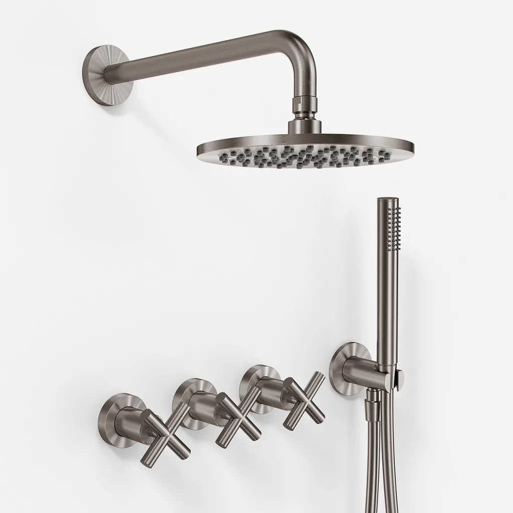 Fly Classic FBR704 S05 - Duschset Ø20 cm, Wand, PVD gebürsteter Stahl