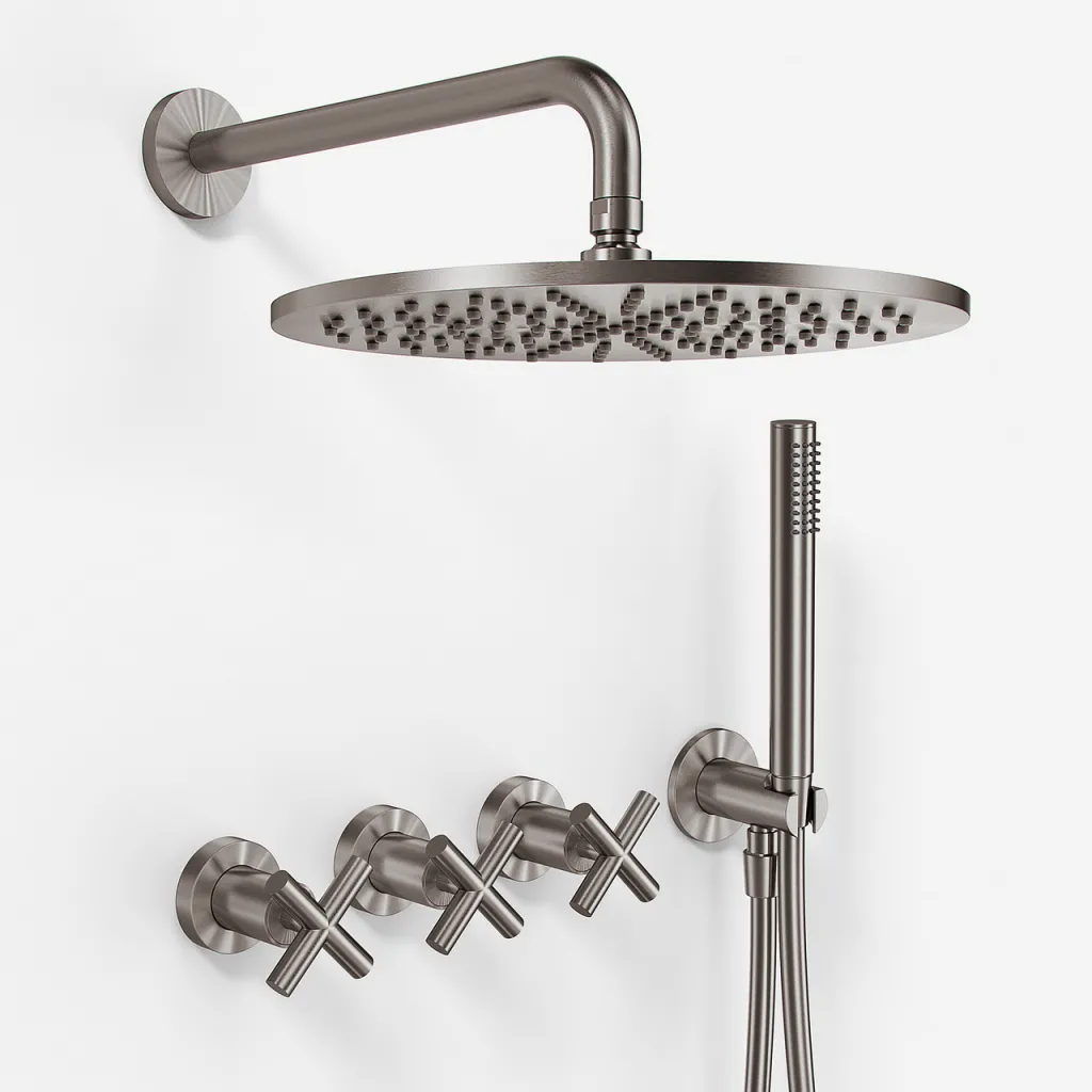 Fly Classic FBR704 S06 - Duschset Ø30 cm, Wand, PVD gebürsteter Stahl