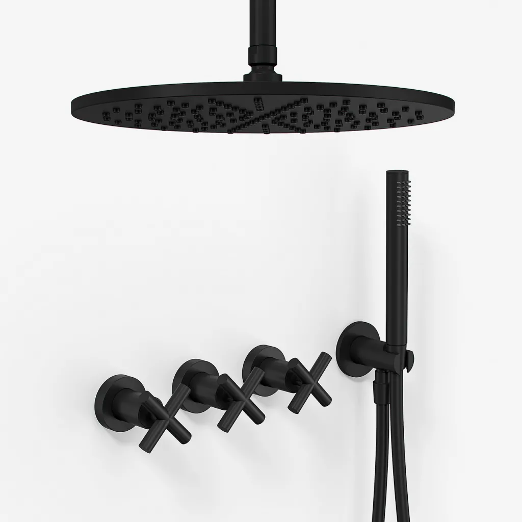 Fly Classic FBR704 S08 - Duschset Ø30 cm, Decke, Mattschwarz