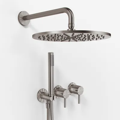 Semplice SBR801 S07 - Duschset Ø30 cm, Wandmontage, PVD gebürsteter Stahl 