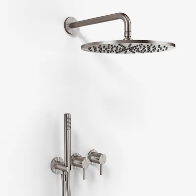 Semplice SBR801 S07 - Duschset Ø30 cm, Wandmontage, PVD gebürsteter Stahl 