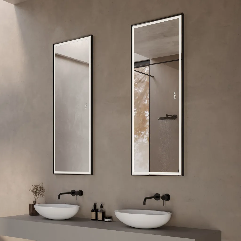 Pulcher® Soho Mirror PSM-1453 - 140x53,5 cm, Spiegel mit Licht und Lichtsteuerung, Mattschwarzer Rahmen