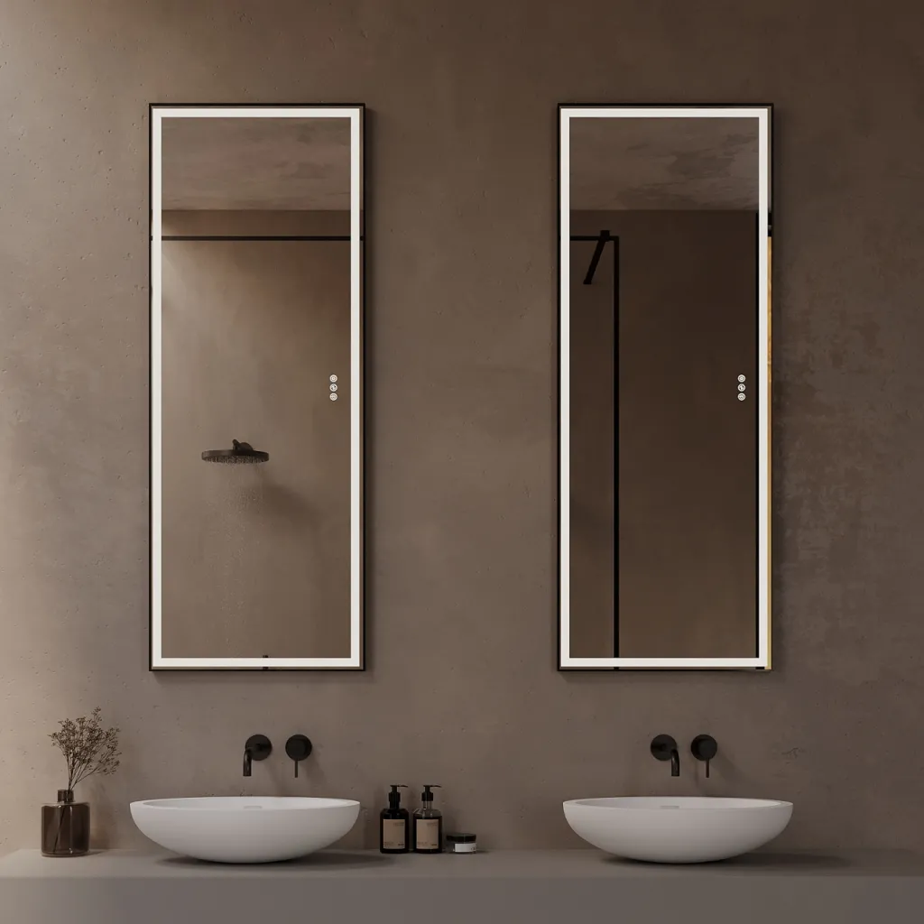 Pulcher® Soho Mirror PSM-1453 - 140x53,5 cm, Spiegel mit Licht und Lichtsteuerung, Mattschwarzer Rahmen