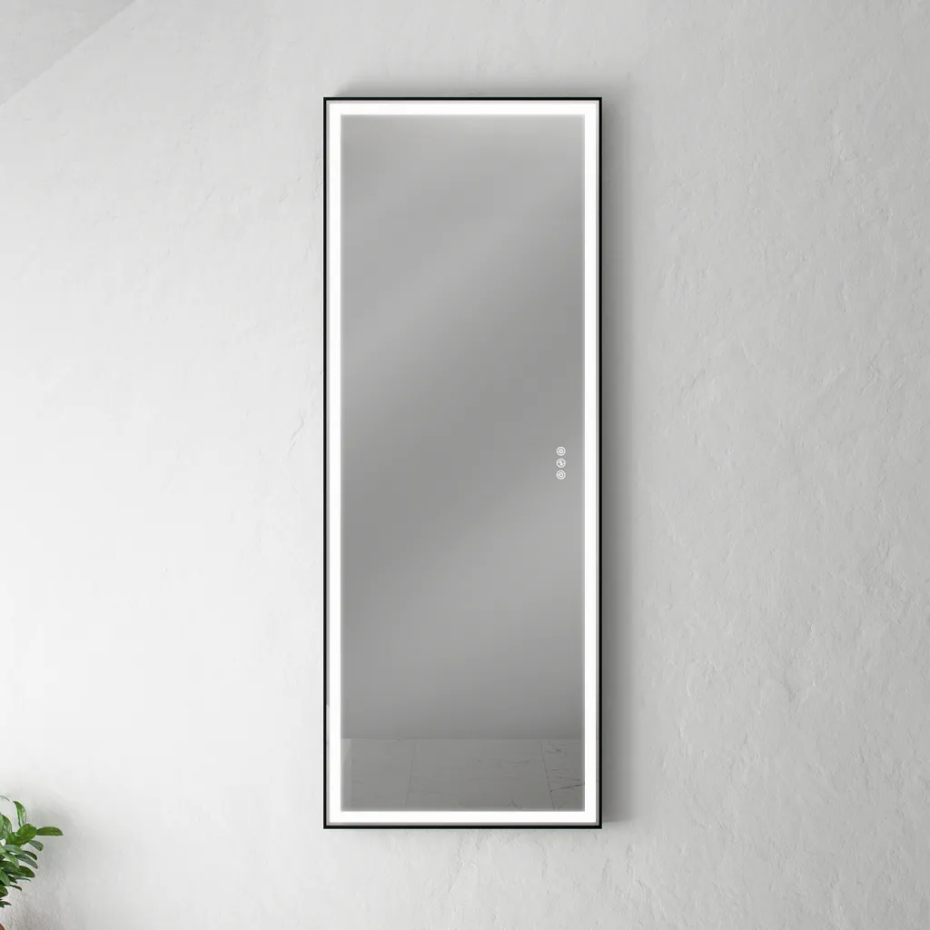 Pulcher® Soho Mirror PSM-1453 - 140x53,5 cm, Spiegel mit Licht und Lichtsteuerung, Mattschwarzer Rahmen