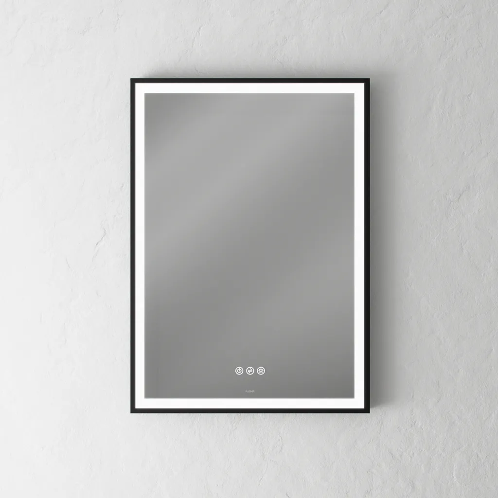 Pulcher Soho Mirror PSM-5070 - 50x70 cm, Spiegel mit Licht und Lichtsteuerung, mattschwarzer Rahmen