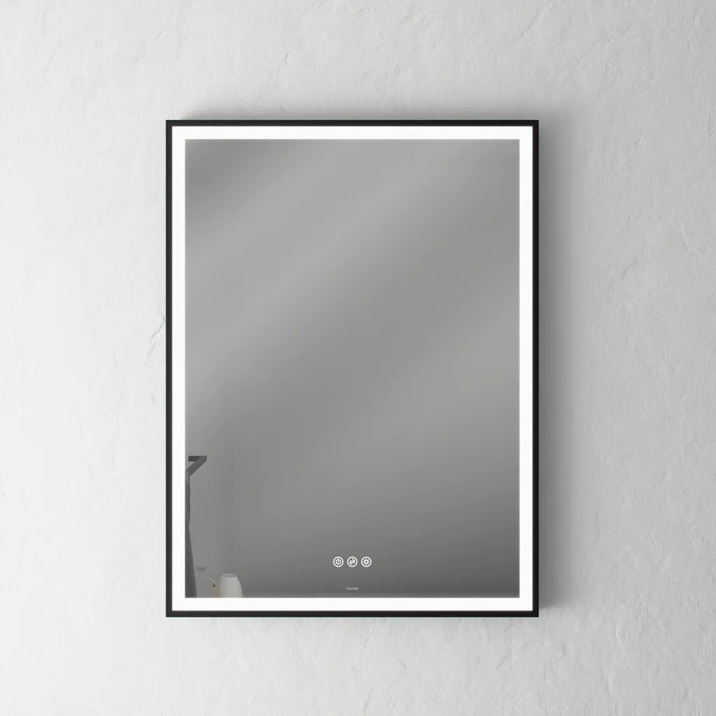 Pulcher Soho Mirror PSM-6080 - 60x80 cm, Spiegel mit Licht und Lichtsteuerung, mattschwarzer Rahmen