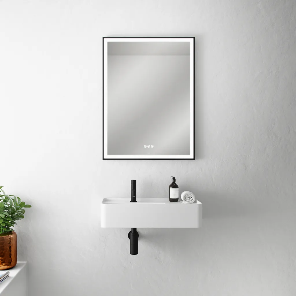 Pulcher Soho Mirror PSM-6080 - 60x80 cm, Spiegel mit Licht und Lichtsteuerung, mattschwarzer Rahmen