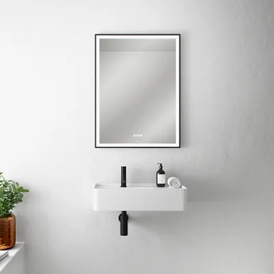 Pulcher Soho Mirror PSM-6080 - 60x80 cm, Spiegel mit Licht und Lichtsteuerung, mattschwarzer Rahmen