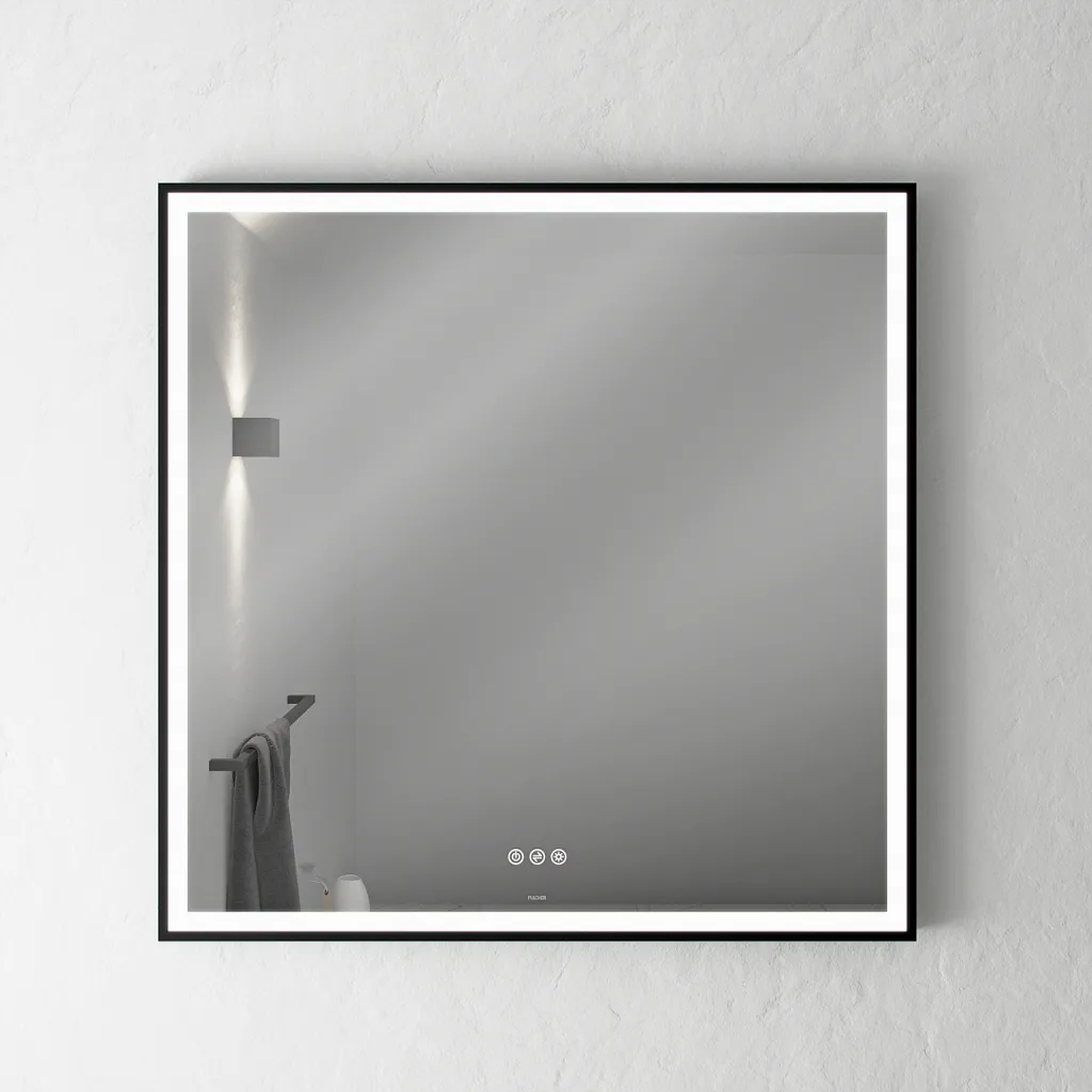 Pulcher Soho Mirror PSM-8080 - 80x80 cm, Spiegel mit Licht und Lichtsteuerung, mattschwarzer Rahmen