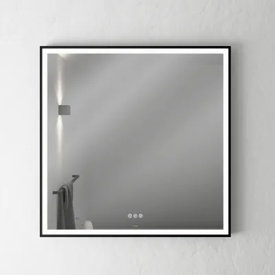 Pulcher Soho Mirror PSM-8080 - 80x80 cm, Spiegel mit Licht und Lichtsteuerung, mattschwarzer Rahmen
