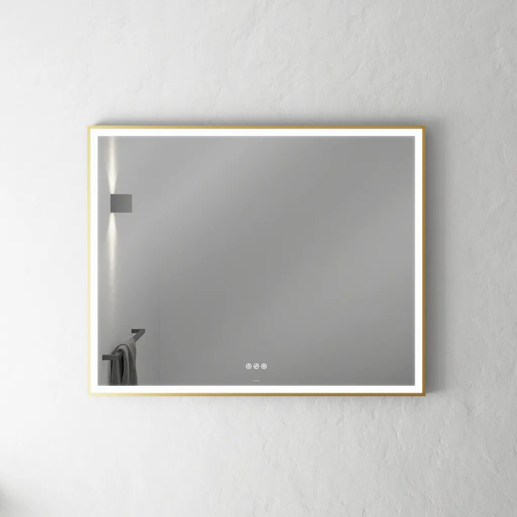 Pulcher Soho Mirror PSM-1080 - 100x80 cm. Spiegel mit Licht und Lichtsteuerung, mattmessingfarbener Rahmen