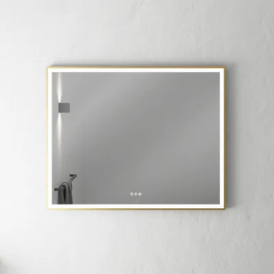 Pulcher Soho Mirror PSM-1080 - 100x80 cm. Spiegel mit Licht und Lichtsteuerung, mattmessingfarbener Rahmen