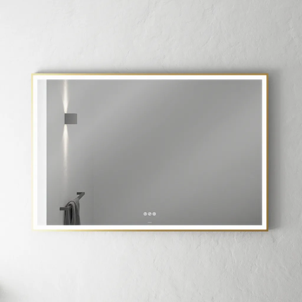 Pulcher Soho Mirror PSM-1280 - 120x80 cm. Spiegel mit Licht und Lichtsteuerung, mattmessingfarbener Rahmen
