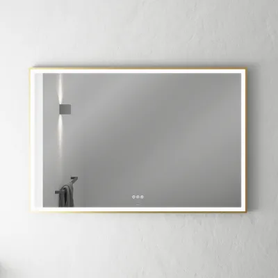 Pulcher Soho Mirror PSM-1280 - 120x80 cm. Spiegel mit Licht und Lichtsteuerung, mattmessingfarbener Rahmen