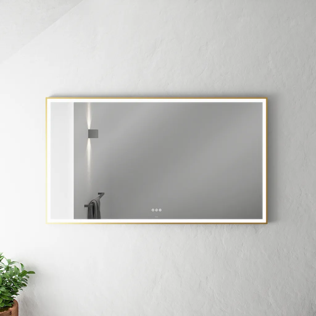 Pulcher Soho Mirror PSM-1480 - 140x80 cm. Spiegel mit Licht und Lichtsteuerung, mattmessingfarbener Rahmen
