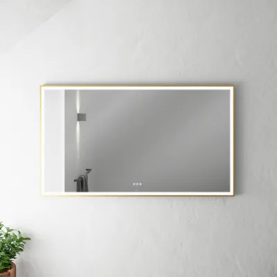 Pulcher Soho Mirror PSM-1480 - 140x80 cm. Spiegel mit Licht und Lichtsteuerung, mattmessingfarbener Rahmen