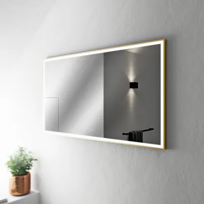 Pulcher Soho Mirror PSM-1480 - 140x80 cm. Spiegel mit Licht und Lichtsteuerung, mattmessingfarbener Rahmen