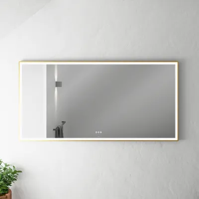 Pulcher Soho Mirror PSM-1680 - 160x80 cm. Spiegel mit Licht und Lichtsteuerung, mattmessingfarbener Rahmen
