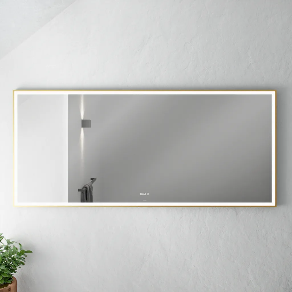 Pulcher Soho Mirror PSM-1880 - 180x80 cm. Spiegel mit Licht und Lichtsteuerung, mattmessingfarbener Rahmen