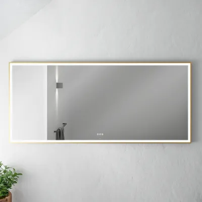 Pulcher Soho Mirror PSM-1880 - 180x80 cm. Spiegel mit Licht und Lichtsteuerung, mattmessingfarbener Rahmen