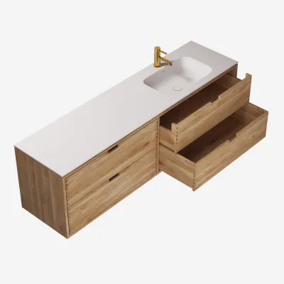 CPH Tapwork Soft 180R - Schränke aus Eiche Natur mit Fingertap-Verarbeitung, inklusive Mathvid SolidTec® Spüle