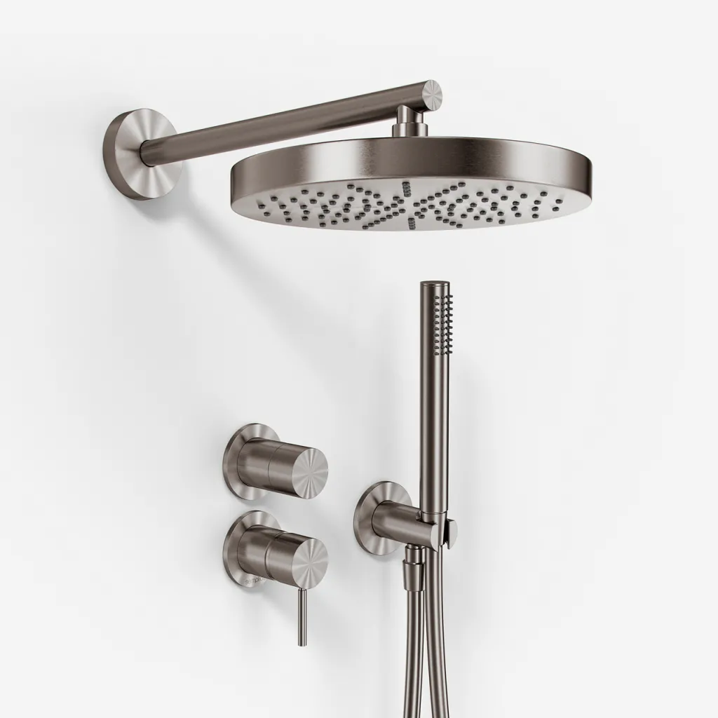 Semplice SBR901 S01 - Duschset Ø24 cm, Wandmontage, PVD gebürsteter Stahl