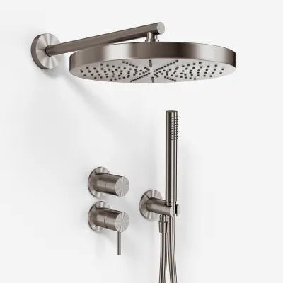 Semplice SBR901 S02 - Duschset Ø28 cm, Wandmontage, PVD gebürsteter Stahl