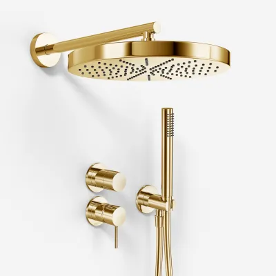 Semplice SBR901 S02 - Duschset Ø28 cm, Wandmontage, Messing poliert, Natur