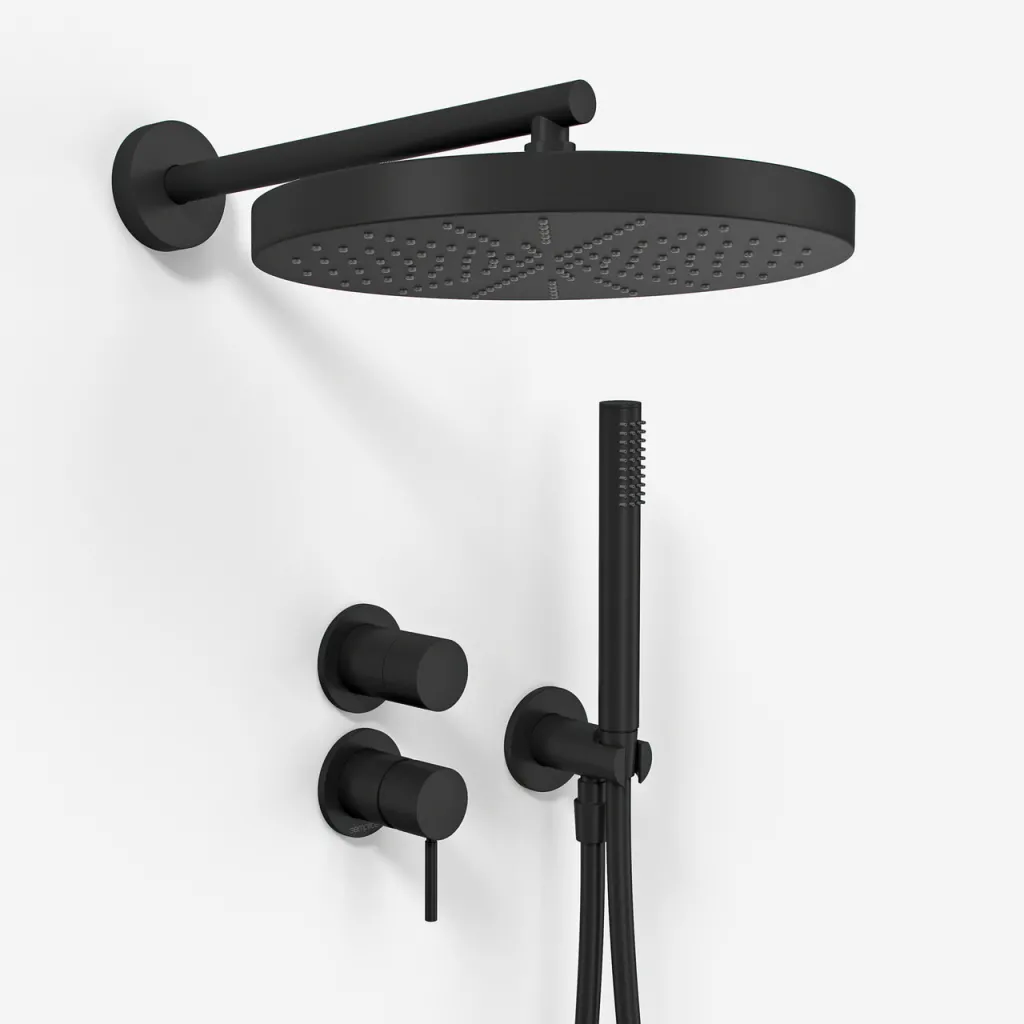 Semplice SBR901 S02 - Duschset Ø28 cm, Wandmontage, Mattschwarz