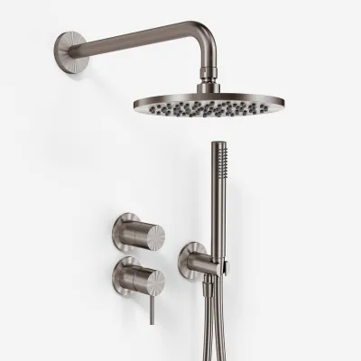 Semplice SBR901 S05 - Duschmischer Ø20 cm, Wand, PVD gebürsteter Stahl 