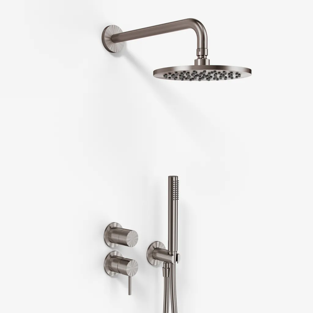 Semplice SBR901 S05 - Duschmischer Ø20 cm, Wand, PVD gebürsteter Stahl 