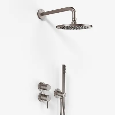 Semplice SBR901 S05 - Duschmischer Ø20 cm, Wand, PVD gebürsteter Stahl 