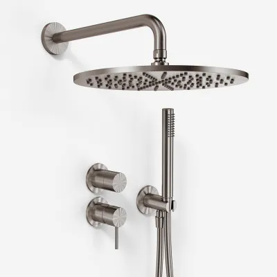 Semplice SBR901 S07 - Duschset Ø30 cm, Wand, PVD gebürsteter Stahl