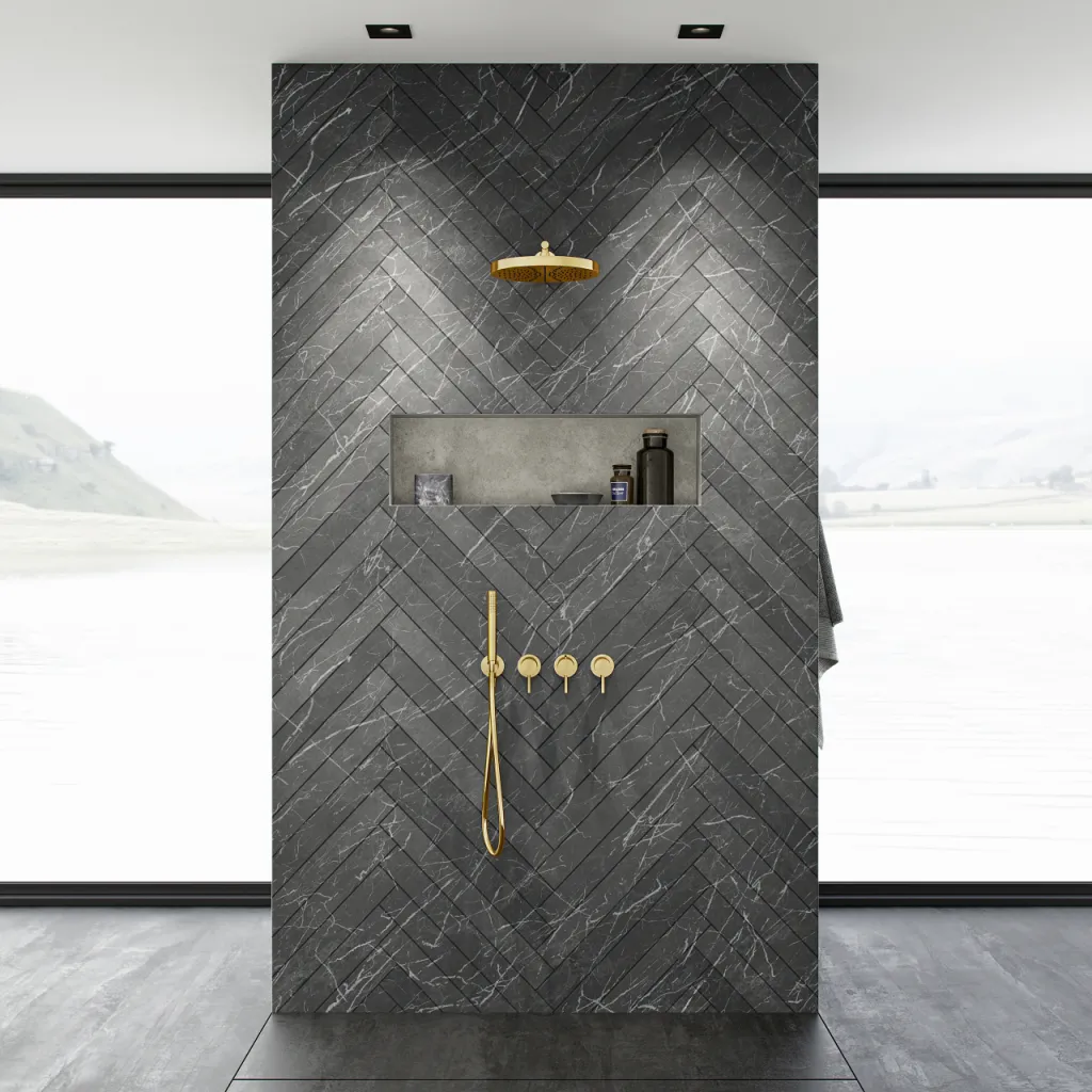 Semplice STB801 S02 - XXL Rain DeLux Ø28 cm, SmartTerm Wall, Messing poliert Natur
