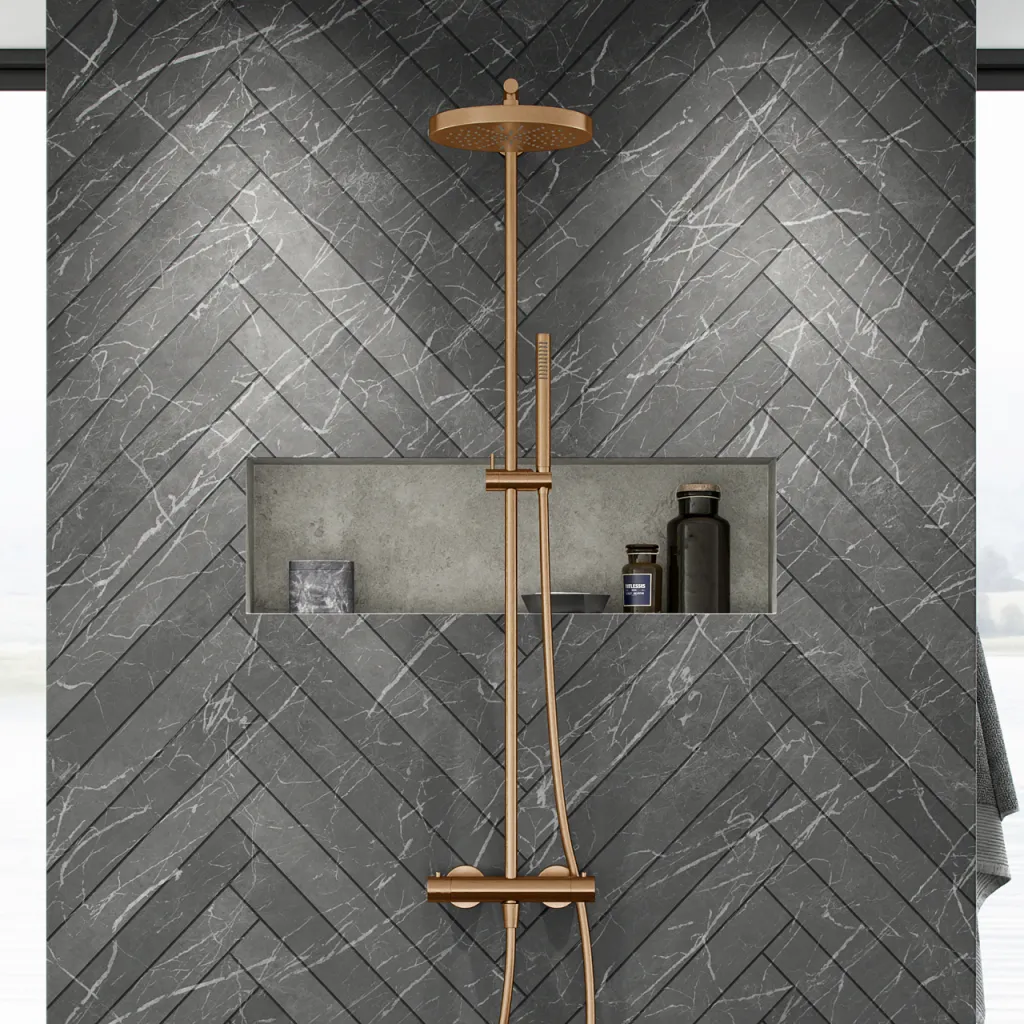 Semplice SRL10 - Thermostatset, XL Rain DeLux Ø24 mit EasyClean, PVD gebürstetes Kupfer