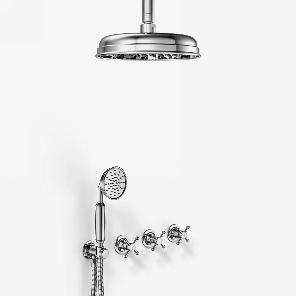 Hassel&Teudt HBR704 S02 - Duschset mit Ø21 cm. Rain DeLuxe mit EasyClean, Decke, Chrom