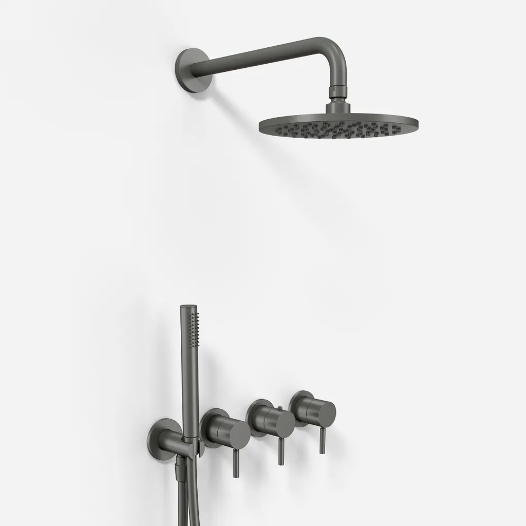 Semplice STB801 S05 - Rain DeLux SmartTerm Ø20 cm EasyClean, Wand, PVD Matt Gun Metal