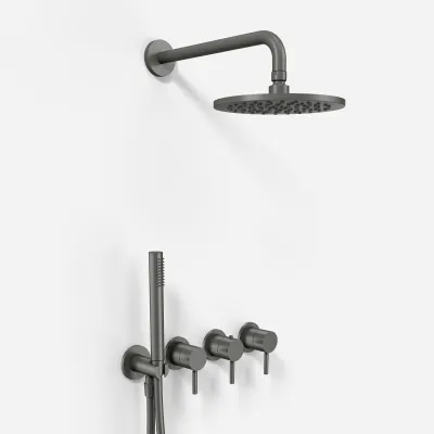 Semplice STB801 S05 - Rain DeLux SmartTerm Ø20 cm EasyClean, Wand, PVD Matt Gun Metal