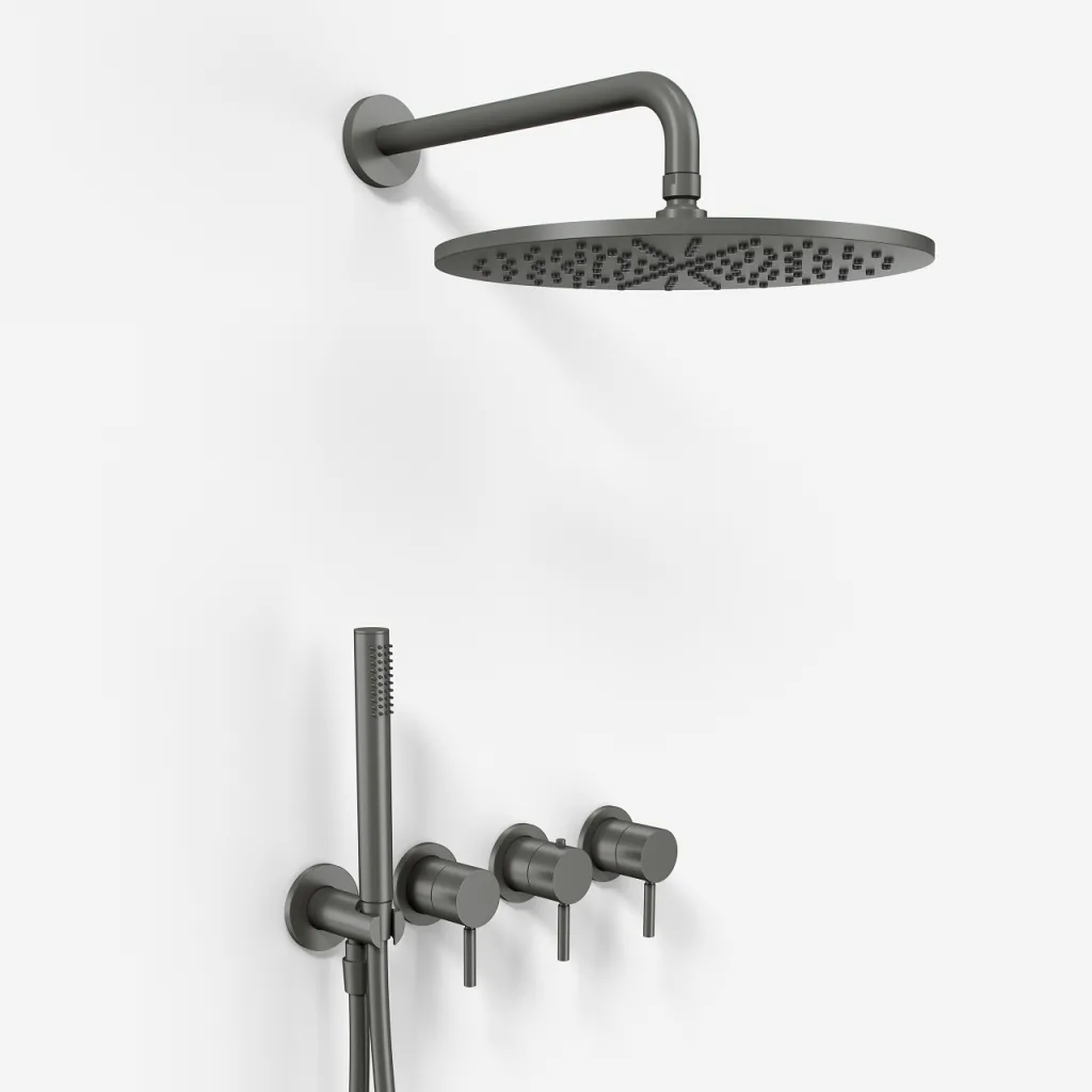 Semplice STB801 S07 - Rain DeLux SmartTerm Ø30 cm EasyClean, Wand, PVD Matt Gun Metal