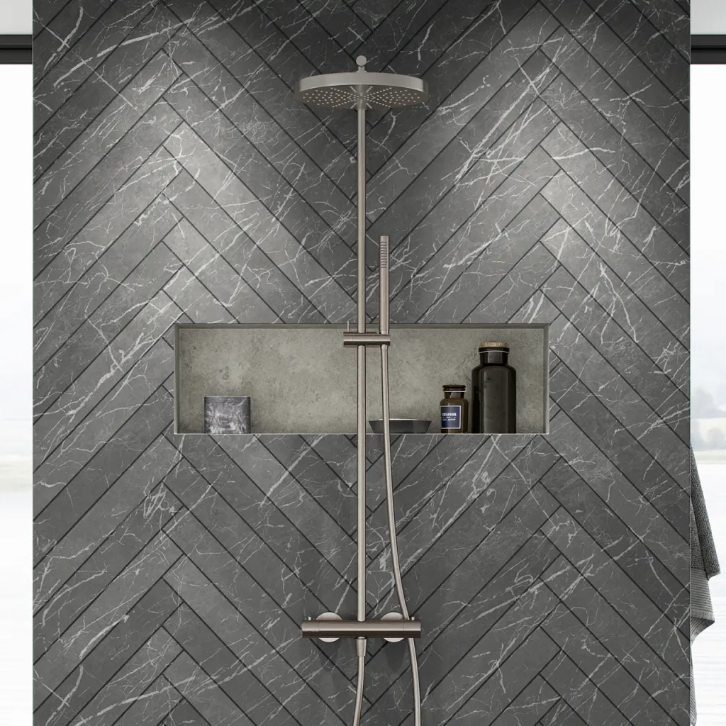 Semplice SRL10 S02 - Thermostatset, XXL Rain DeLux Ø28 mit EasyClean, PVD gebürsteter Stahl