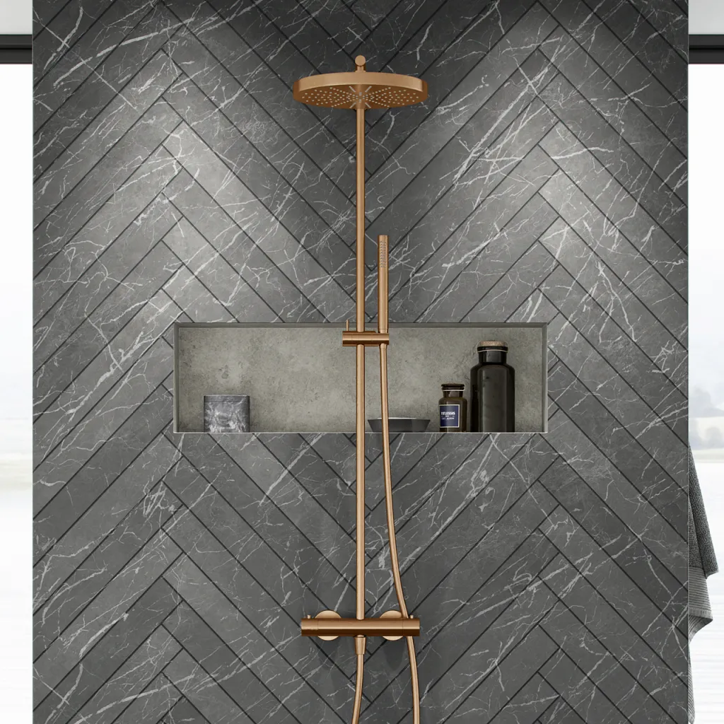 Semplice SRL10 S02 - Thermostatset, XL Rain DeLux Ø28 mit EasyClean, PVD gebürstetes Kupfer