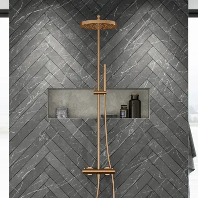 Semplice SRL10 S02 - Thermostatset, XL Rain DeLux Ø28 mit EasyClean, PVD gebürstetes Kupfer