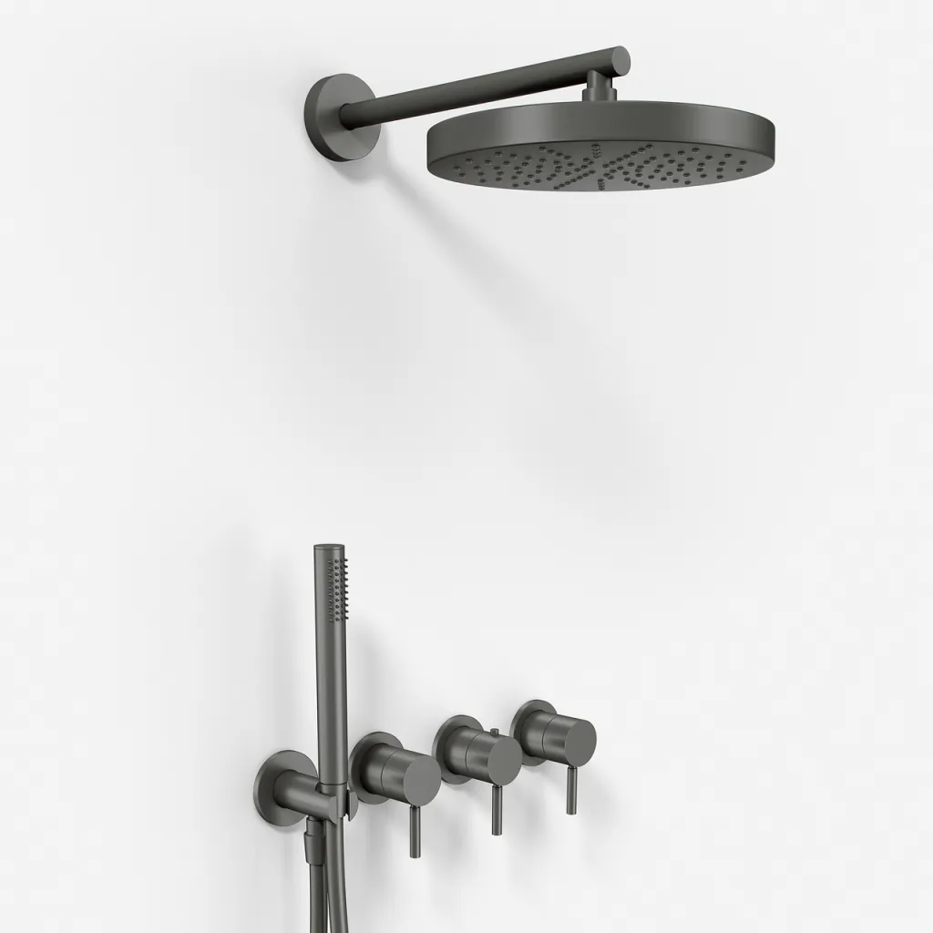 Semplice STB801 S01 - XL Rain DeLux SmartTerm Ø24 cm EasyClean, Wand, PVD Matt Gun Metal