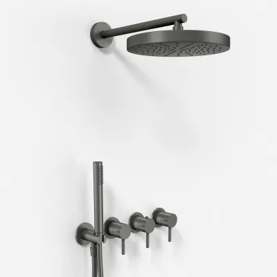 Semplice STB801 S01 - XL Rain DeLux SmartTerm Ø24 cm EasyClean, Wand, PVD Matt Gun Metal