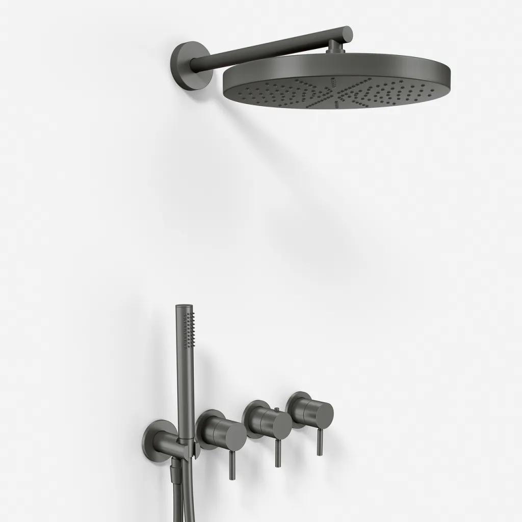 Semplice STB801 S02 - XXL Rain DeLux Ø28 cm, SmartTerm Wall, PVD Matt Gun Metal